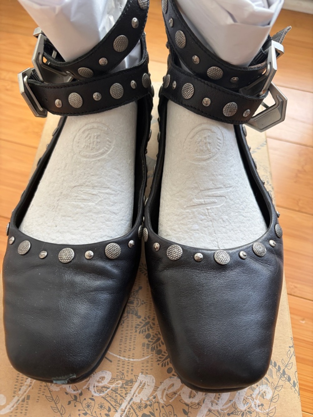 Free People Black Studded Double-Ankle Strap Flats - Picture 4 of 8